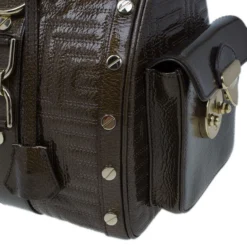 Versace Bronze Quilted Snap Out Of It Satchel For Women -Versace Official Website luxury women versace used handbags p9346 010