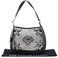 Versace Black Mesh Vintage Shoulder Bag For Women -Versace Official Website luxury women versace used handbags p97807 009