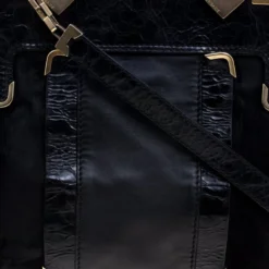 Versace Black Leather And Suede Satchel For Women -Versace Official Website luxury women versace used handbags p97934 0005