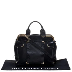 Versace Black Leather And Suede Satchel For Women -Versace Official Website luxury women versace used handbags p97934 0009