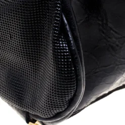 Versace Black Leather And Suede Satchel For Women -Versace Official Website luxury women versace used handbags p97934 0011