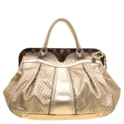 Versace Gold Leather Studded Frame Satchel For Women -Versace Official Website luxury women versace used handbags p98603 004