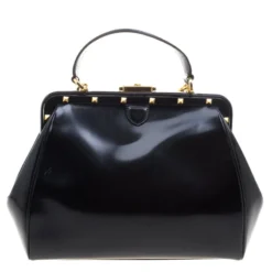 Versace Black Patent Leather Zip Detail Satchel For Women -Versace Official Website luxury women versace used handbags p99691 004
