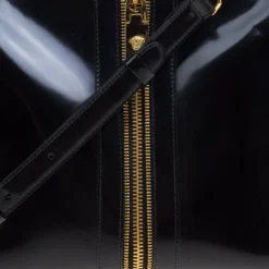 Versace Black Patent Leather Zip Detail Satchel For Women -Versace Official Website luxury women versace used handbags p99691 005