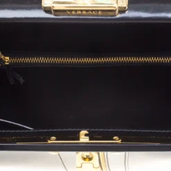 Versace Black Patent Leather Zip Detail Satchel For Women -Versace Official Website luxury women versace used handbags p99691 007