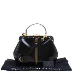 Versace Black Patent Leather Zip Detail Satchel For Women -Versace Official Website luxury women versace used handbags p99691 009