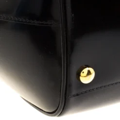 Versace Black Patent Leather Zip Detail Satchel For Women -Versace Official Website luxury women versace used handbags p99691 011