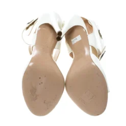 Versace White Leather Peep Toe Cutout Ankle Strap Sandals Size 35.5 For Women -Versace Official Website luxury women versace used shoes p162575 001