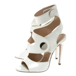 Versace White Leather Peep Toe Cutout Ankle Strap Sandals Size 35.5 For Women -Versace Official Website luxury women versace used shoes p162575 007
