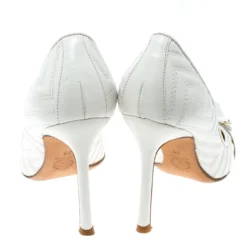 Versace White Leather Pointed Toe Pumps Size 36 For Women -Versace Official Website luxury women versace used shoes p166608 005