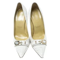 Versace White Leather Pointed Toe Pumps Size 36 For Women -Versace Official Website luxury women versace used shoes p166608 006