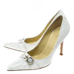 Versace White Leather Pointed Toe Pumps Size 36 For Women -Versace Official Website luxury women versace used shoes p166608 007