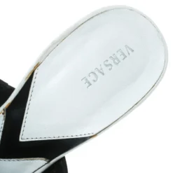 Versace Monochrome Leather Plaque Sandals Size 36 For Women -Versace Official Website luxury women versace used shoes p171666 002