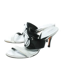 Versace Monochrome Leather Plaque Sandals Size 36 For Women -Versace Official Website luxury women versace used shoes p171666 007