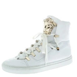 Versace White Leather Medusa High Top Sneakers Size 39 For Women