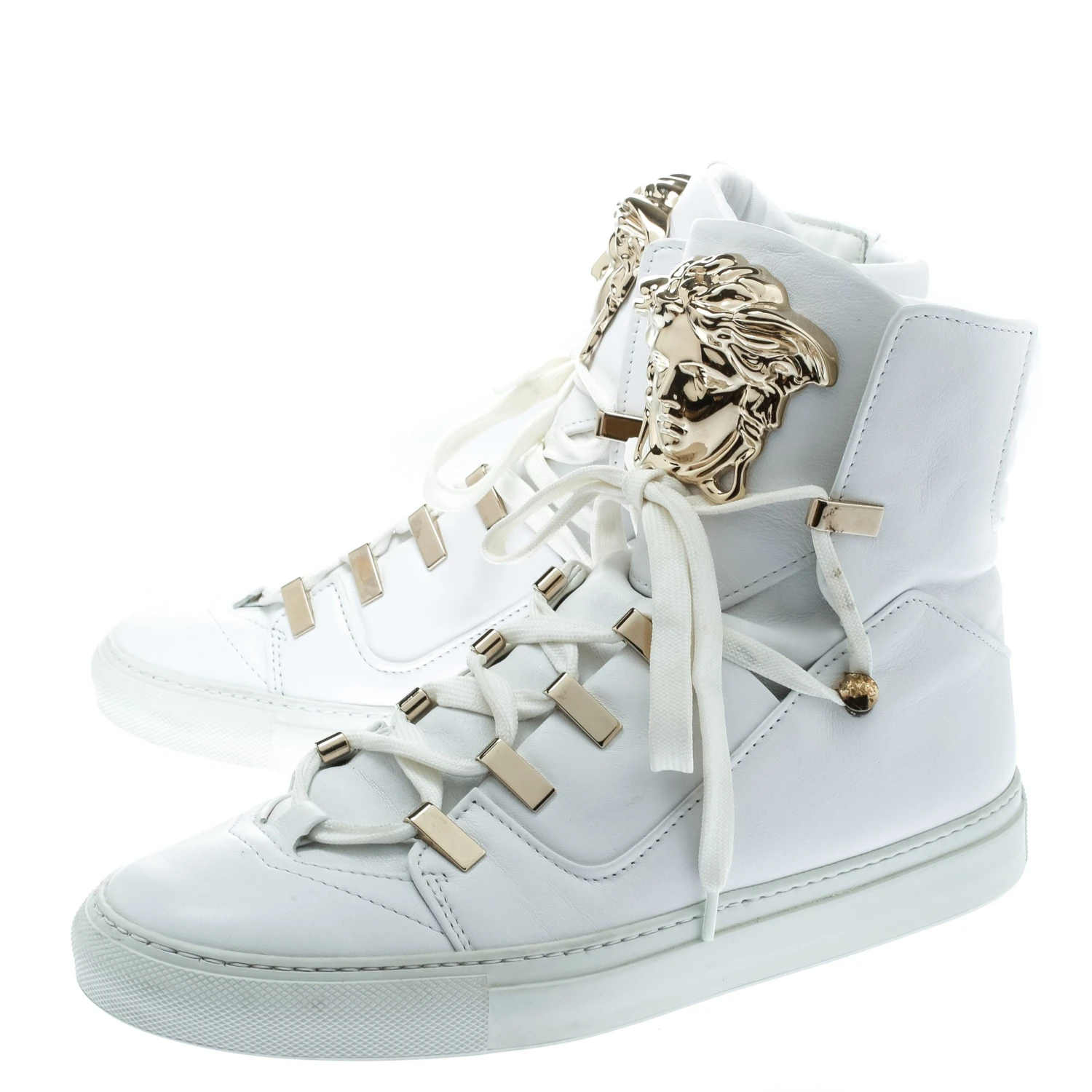 Versace White Leather Medusa High Top Sneakers Size 39 For Women 4 Versace White Leather Medusa High Top Sneakers Size 39 For Women - Image 4