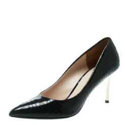 Versace Black Patent Leather Leather Pointed Toe Pumps Size 39 For Women