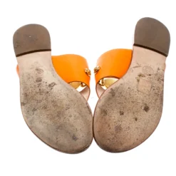 Versace Orange Leather Medusa Embellished Thong Sandals Size 39 For Women -Versace Official Website luxury women versace used shoes p194319 003