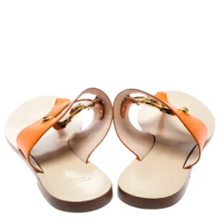 Versace Orange Leather Medusa Embellished Thong Sandals Size 39 For Women -Versace Official Website luxury women versace used shoes p194319 005
