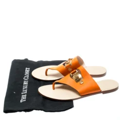 Versace Orange Leather Medusa Embellished Thong Sandals Size 39 For Women -Versace Official Website luxury women versace used shoes p194319 008