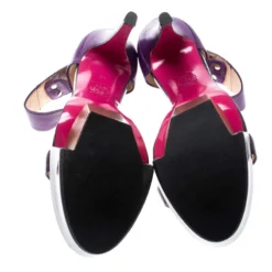 Versace Purple Patent Leather And Leather Ankle Strap Platform Sandals Size 40 For Women -Versace Official Website luxury women versace used shoes p195891 001