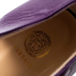 Versace Purple Patent Leather And Leather Ankle Strap Platform Sandals Size 40 For Women -Versace Official Website luxury women versace used shoes p195891 002