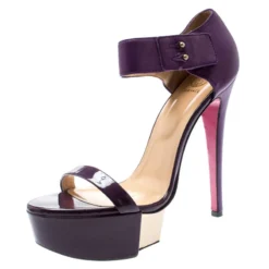 Versace Purple Patent Leather And Leather Ankle Strap Platform Sandals Size 40 For Women