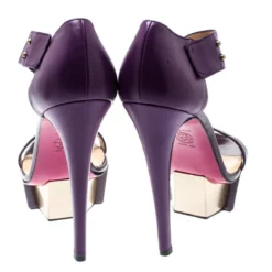 Versace Purple Patent Leather And Leather Ankle Strap Platform Sandals Size 40 For Women -Versace Official Website luxury women versace used shoes p195891 005