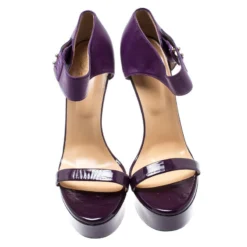 Versace Purple Patent Leather And Leather Ankle Strap Platform Sandals Size 40 For Women -Versace Official Website luxury women versace used shoes p195891 006