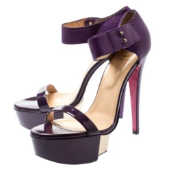 Versace Purple Patent Leather And Leather Ankle Strap Platform Sandals Size 40 For Women -Versace Official Website luxury women versace used shoes p195891 007