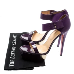 Versace Purple Patent Leather And Leather Ankle Strap Platform Sandals Size 40 For Women -Versace Official Website luxury women versace used shoes p195891 008