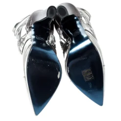 Versace Metallic Silver Leather Pointed Toe Cage Pumps Size 40 For Women -Versace Official Website luxury women versace used shoes p195909 001