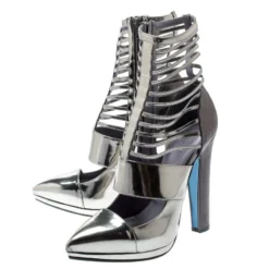 Versace Metallic Silver Leather Pointed Toe Cage Pumps Size 40 For Women -Versace Official Website luxury women versace used shoes p195909 007