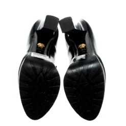 Versace Black Patent Leather Medusa Platform Block Heel Loafer Pumps Size 38 For Women -Versace Official Website luxury women versace used shoes p200087 003