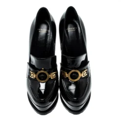 Versace Black Patent Leather Medusa Platform Block Heel Loafer Pumps Size 38 For Women -Versace Official Website luxury women versace used shoes p200087 004