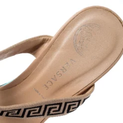 Versace Beige Printed Canvas Wedge Platform Sandals Size 37 For Women -Versace Official Website luxury women versace used shoes p207879 002