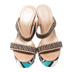 Versace Beige Printed Canvas Wedge Platform Sandals Size 37 For Women -Versace Official Website luxury women versace used shoes p207879 006