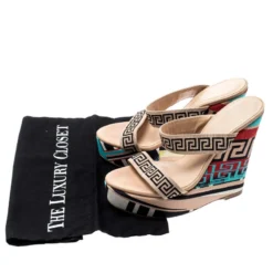 Versace Beige Printed Canvas Wedge Platform Sandals Size 37 For Women -Versace Official Website luxury women versace used shoes p207879 008