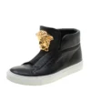 Versace Black Leather Medusa High Top Sneakers Size 38 For Women