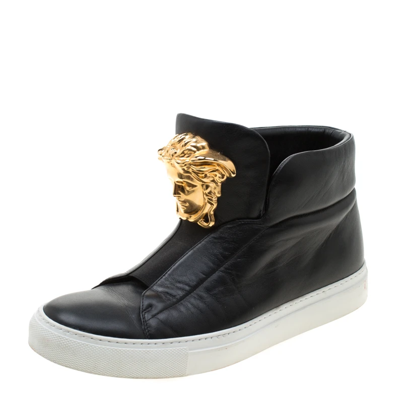 Versace Black Leather Medusa High Top Sneakers Size 38 For Women 1 Versace Black Leather Medusa High Top Sneakers Size 38 For Women