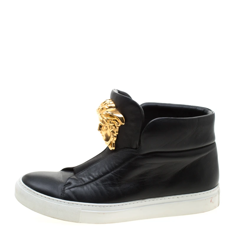 Versace Black Leather Medusa High Top Sneakers Size 38 For Women 2 Versace Black Leather Medusa High Top Sneakers Size 38 For Women - Image 2