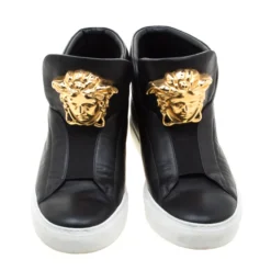 Versace Black Leather Medusa High Top Sneakers Size 38 For Women 10 Versace Black Leather Medusa High Top Sneakers Size 38 For Women -Versace Official Website luxury women versace used shoes p208153 006