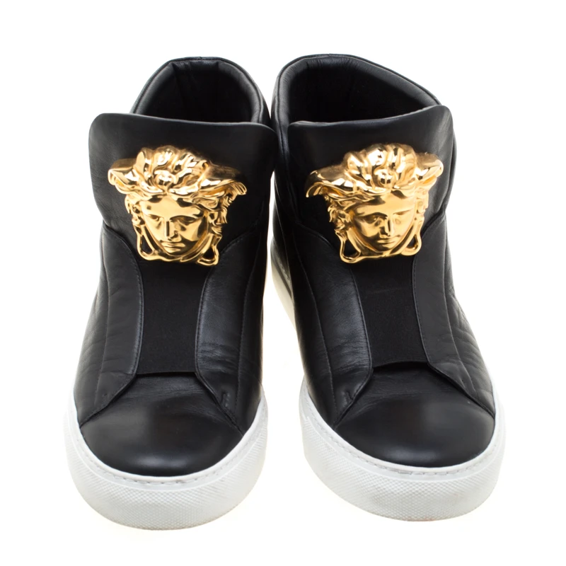 Versace Black Leather Medusa High Top Sneakers Size 38 For Women 3 Versace Black Leather Medusa High Top Sneakers Size 38 For Women - Image 3