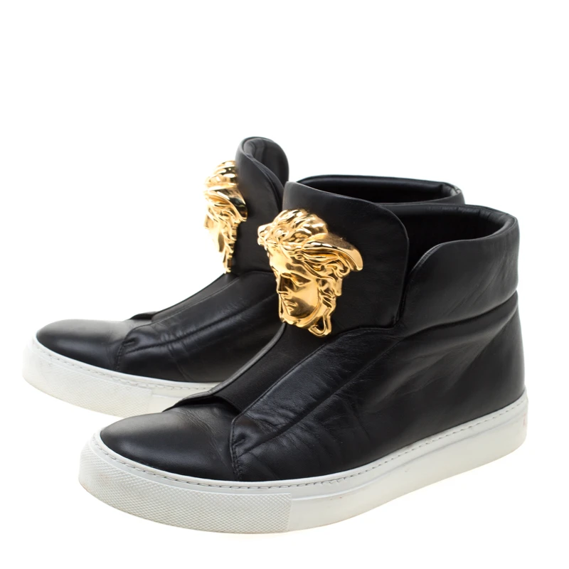 Versace Black Leather Medusa High Top Sneakers Size 38 For Women 4 Versace Black Leather Medusa High Top Sneakers Size 38 For Women - Image 4