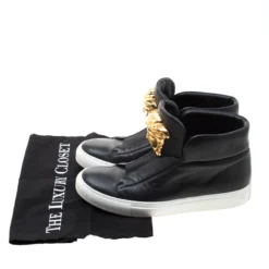 Versace Black Leather Medusa High Top Sneakers Size 38 For Women 15 Versace Black Leather Medusa High Top Sneakers Size 38 For Women -Versace Official Website luxury women versace used shoes p208153 008
