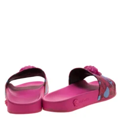 Versace Pink Baroque Leather Medusa Head Printed Slides Size 38 For Women -Versace Official Website luxury women versace used shoes p210603 003
