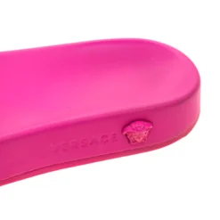 Versace Pink Baroque Leather Medusa Head Printed Slides Size 38 For Women -Versace Official Website luxury women versace used shoes p210603 005