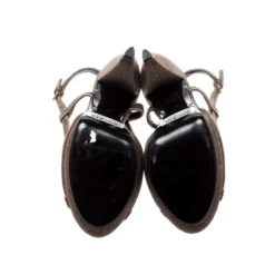 Versace Burberry Brown Canvas Leather Peep Toe Strappy Platform Sandals Size 37 For Women -Versace Official Website luxury women versace used shoes p212499 002