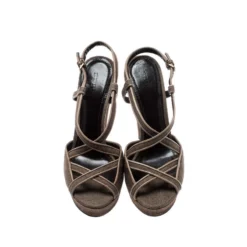 Versace Burberry Brown Canvas Leather Peep Toe Strappy Platform Sandals Size 37 For Women -Versace Official Website luxury women versace used shoes p212499 007