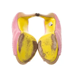 Versace Pink Python Embossed Leather Heart Crystal Embellished Peep Toe Platform Pumps Size 37 For Women -Versace Official Website luxury women versace used shoes p215106 001